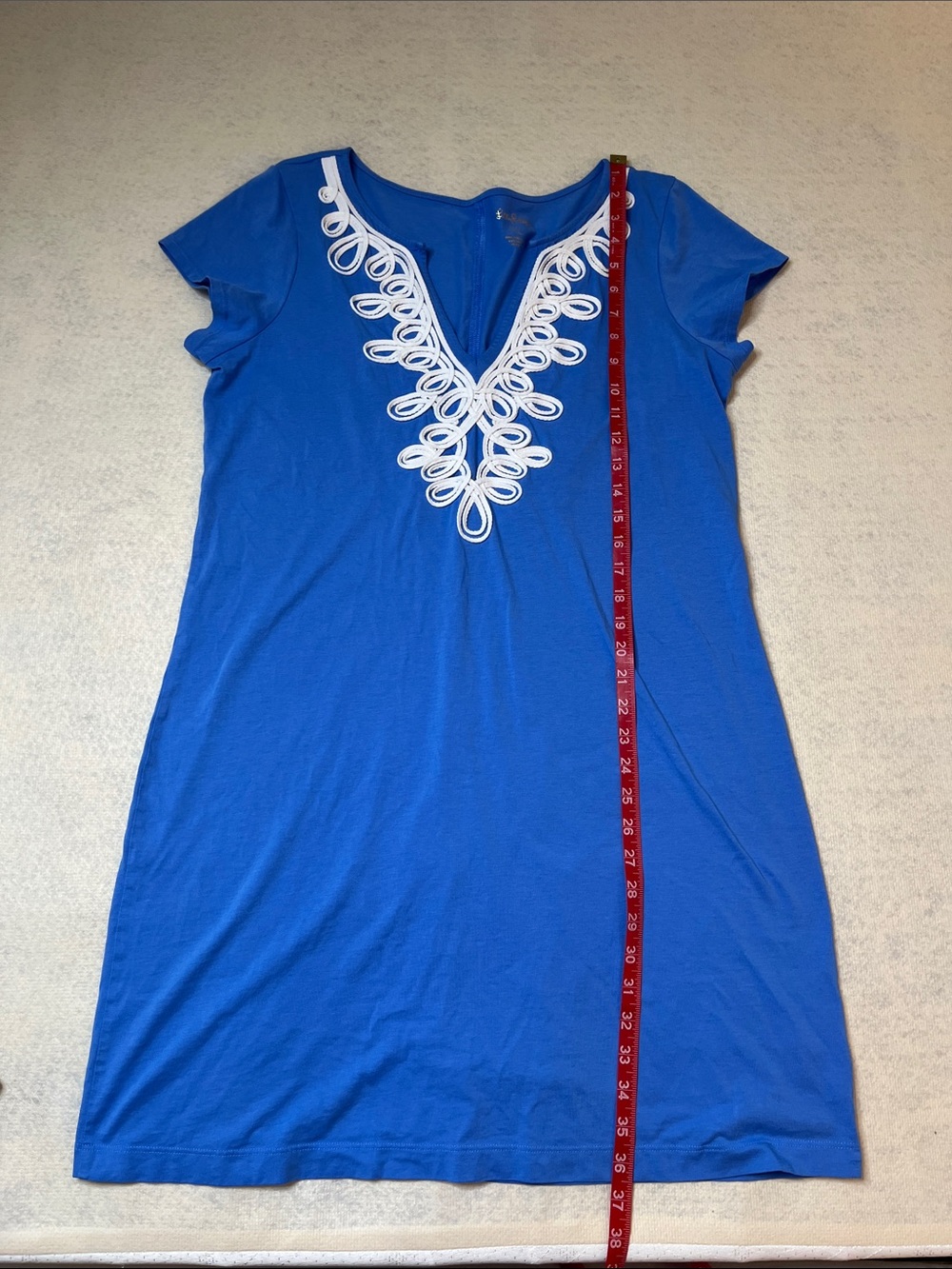 Lily Pulitzer-Vibrant Blue Brewster Tunic Dress with White Embroidered V-Neck-XL - Picture 3 of 7